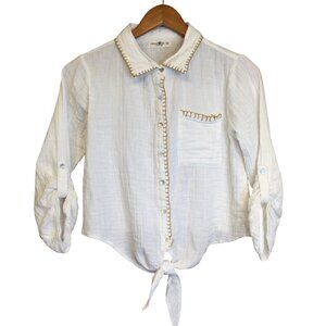 Natural Life Lola Tie Button Down Top Gauzy Cotton Shirt Tie Front Size XS
